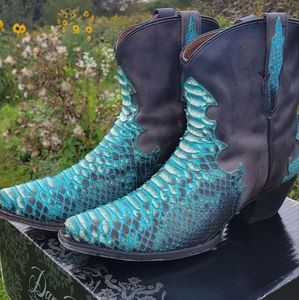 Dan Post turquoise/black backcut python boots